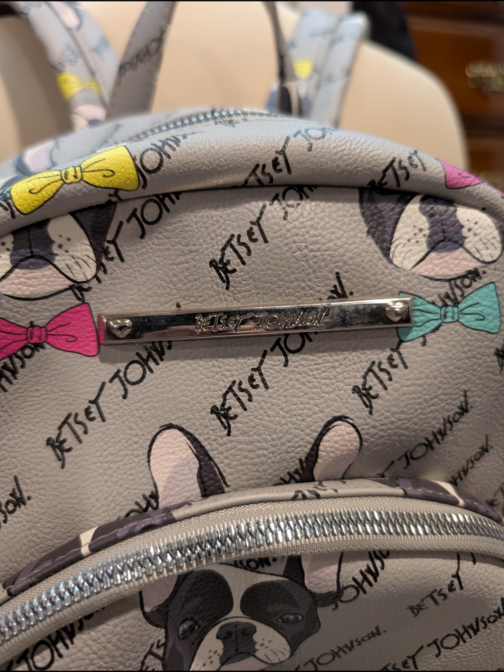 Betsey Johnson Grey Backpack with French Bulldog Print - Picture 3 of 5
